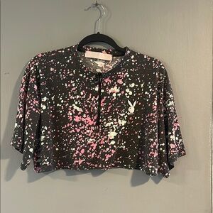 Missguided x Playboy Black and Pink Graphic‎ Crop Top
